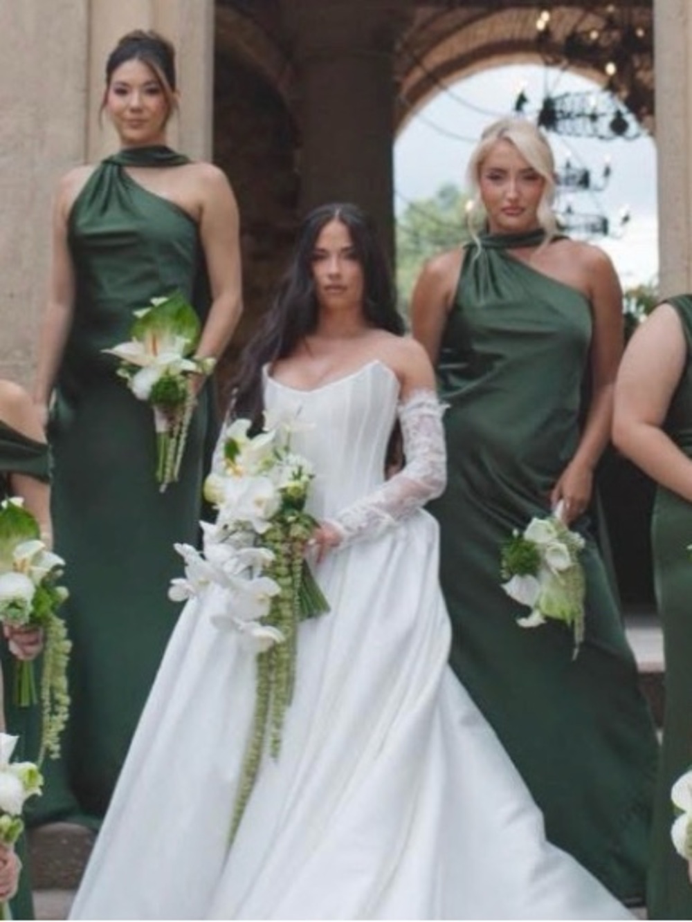 After Six Olive Green One-Shoulder Satin Gown - Picture 3 of 3